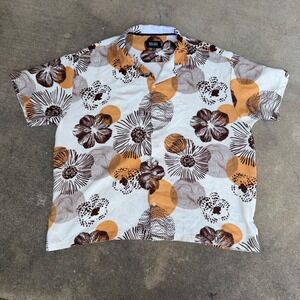 Malibu by Drill Clothing Co Mens 4X Abstract Floral Button Up Shirt Brown Ochre